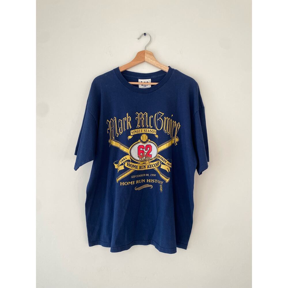 VTG 1998 Lee Sport Mark McGwire Home Run Record Navy Blue T-Shirt
